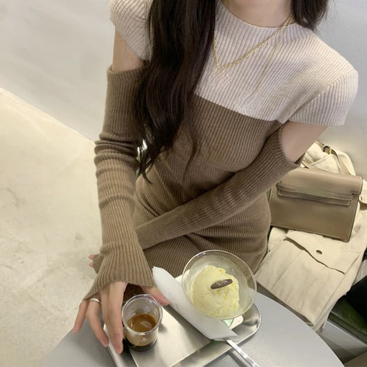 French Vintage Sweater Dress Women Casual Long Sleeve Knitted Dress Office Lady Slim One Piece Dress Korean Fashion 2021 Autumn
